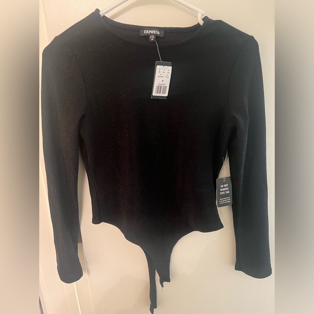 Black glitter long sleeve bodysuit